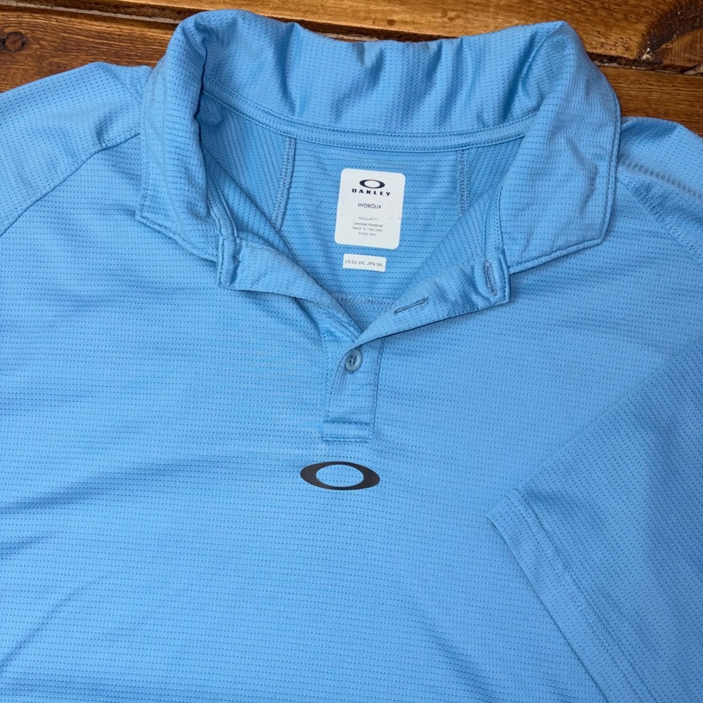 Oakley Hydrolix Polo Shirt Men 2XL Blue SS Center Logo Performance Golf Athletic